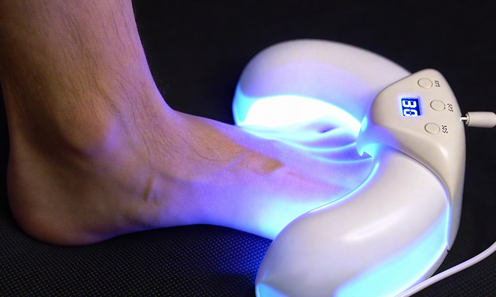 Nail fungus treatment device in use