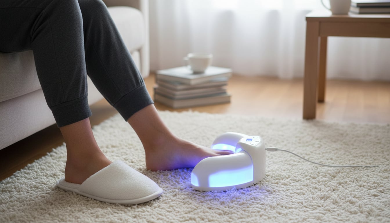 Nail fungus treatment device in use